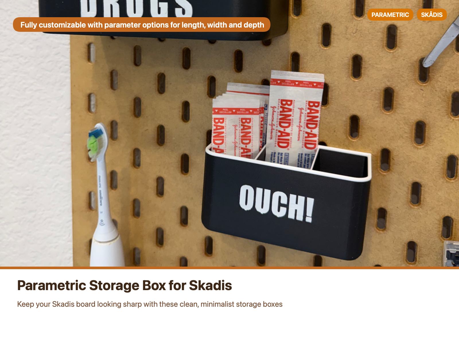 Skadis Parametric Box - Adjustable size and text