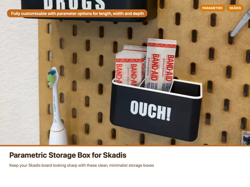 Skadis Parametric Box - Adjustable size and text