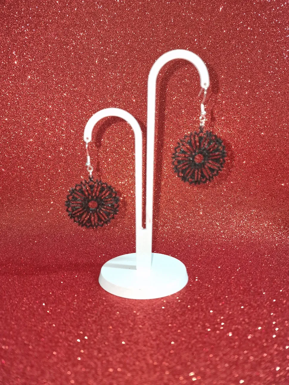 Black flower earrings view 3