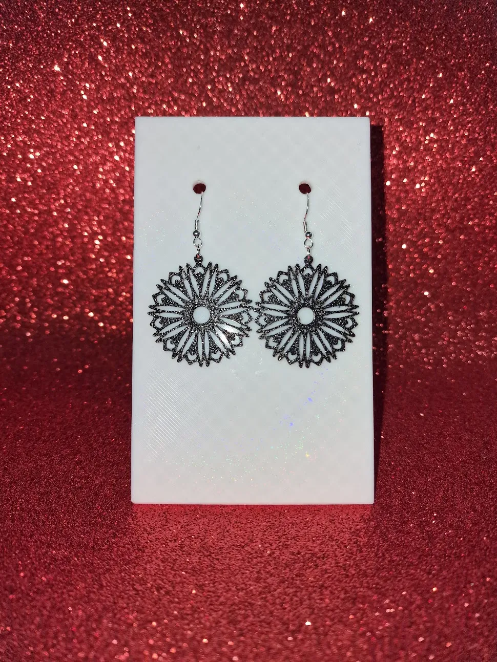 Black flower earrings view 2