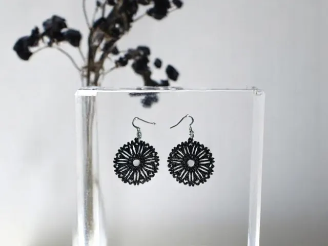Black flower earrings