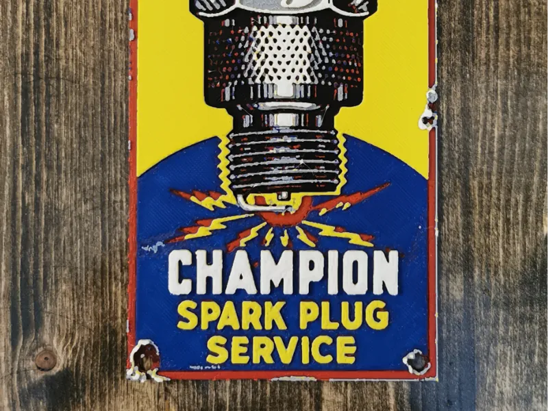 Vintage Old sign Champion Sparkplug Hueforge