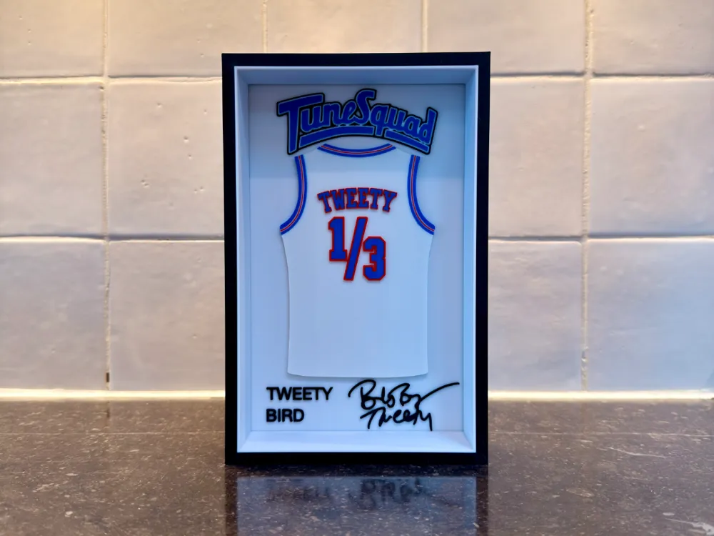 Marco decorativo: Tweety Bird - Space Jam - Jersey Frame. Referencia del modelo original.