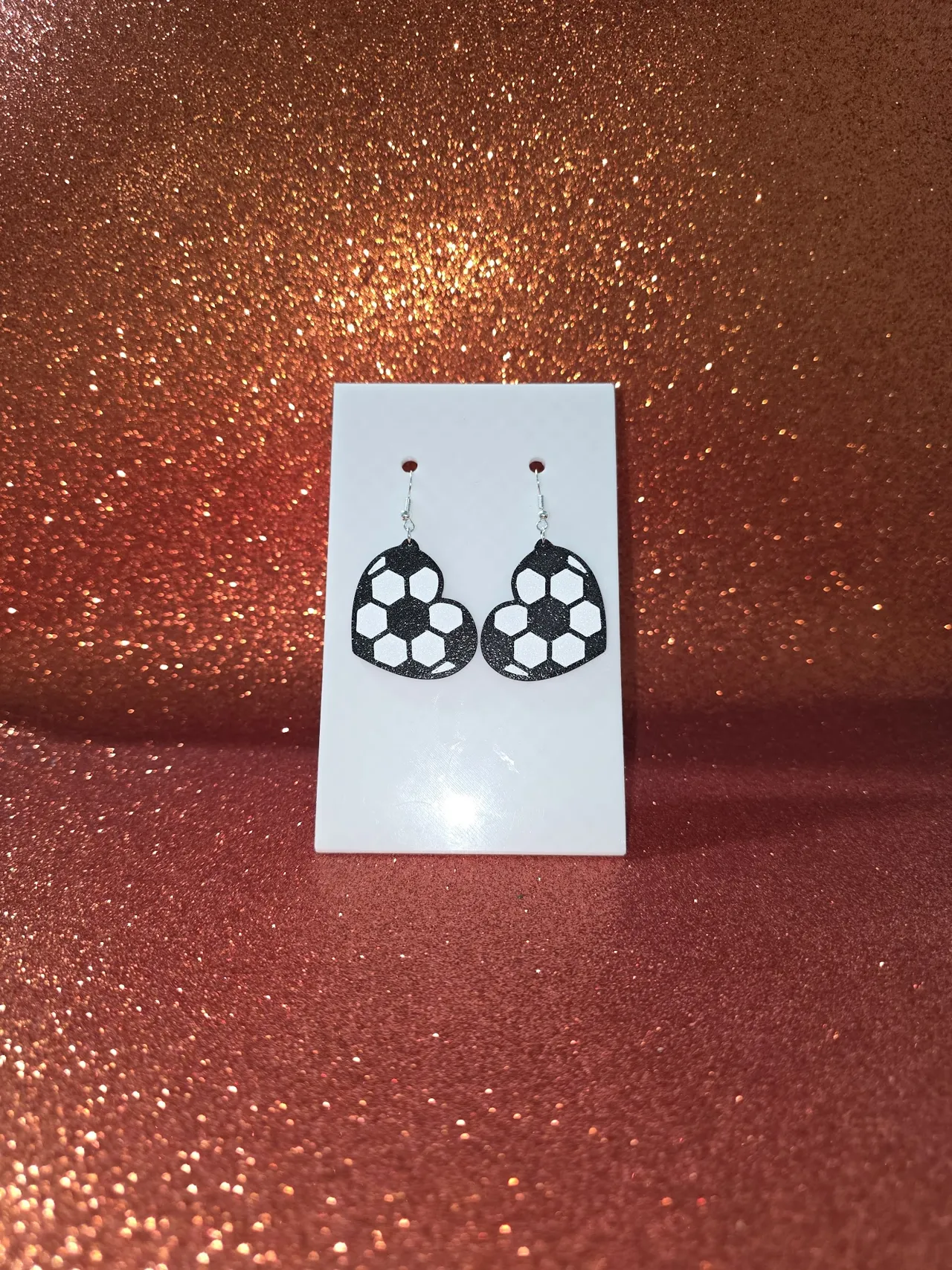 Soccer heart earrings view 2