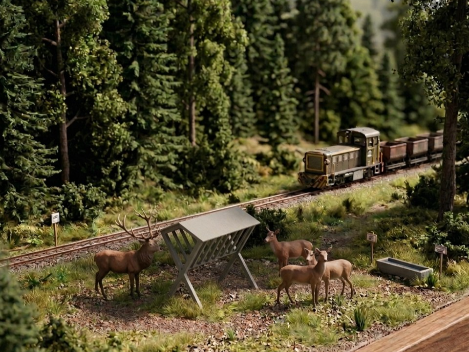 Deer Feeder H0 – Forest Diorama, Model Railway