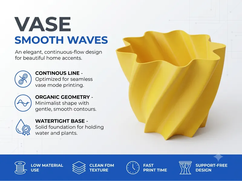 Smooth Waves 3D Printed Vase