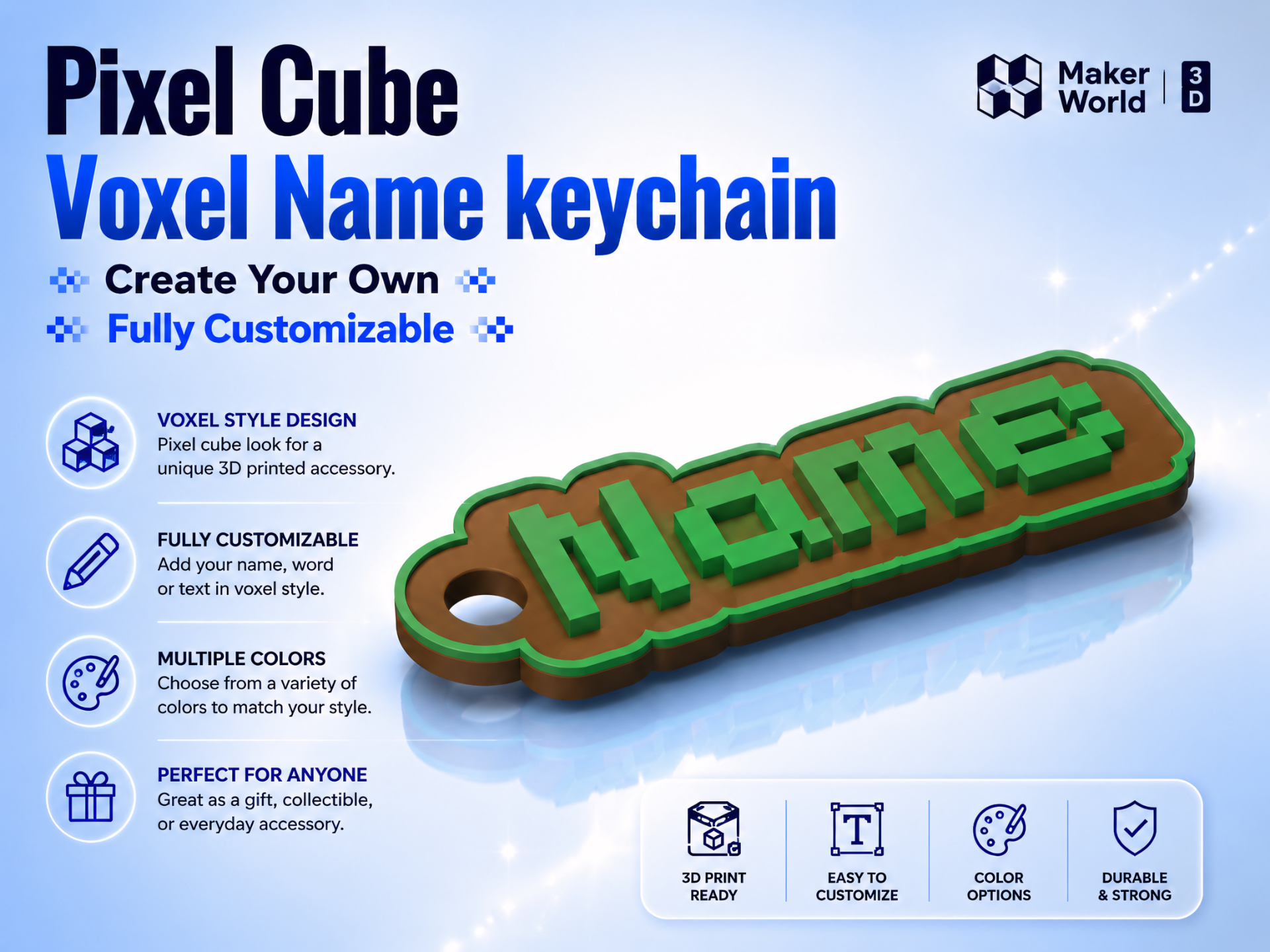Minecraft Style Name keychain Customizable