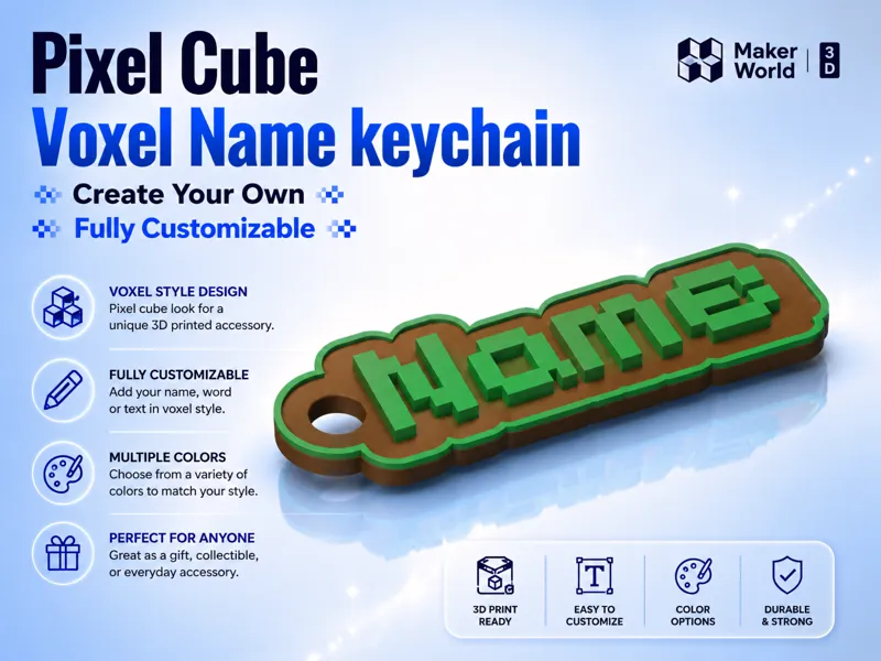 Customizable Pixel Cube Voxel Style Name Keychain