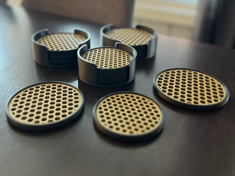 Stylish honeycomb style coasters. Multiple sizes