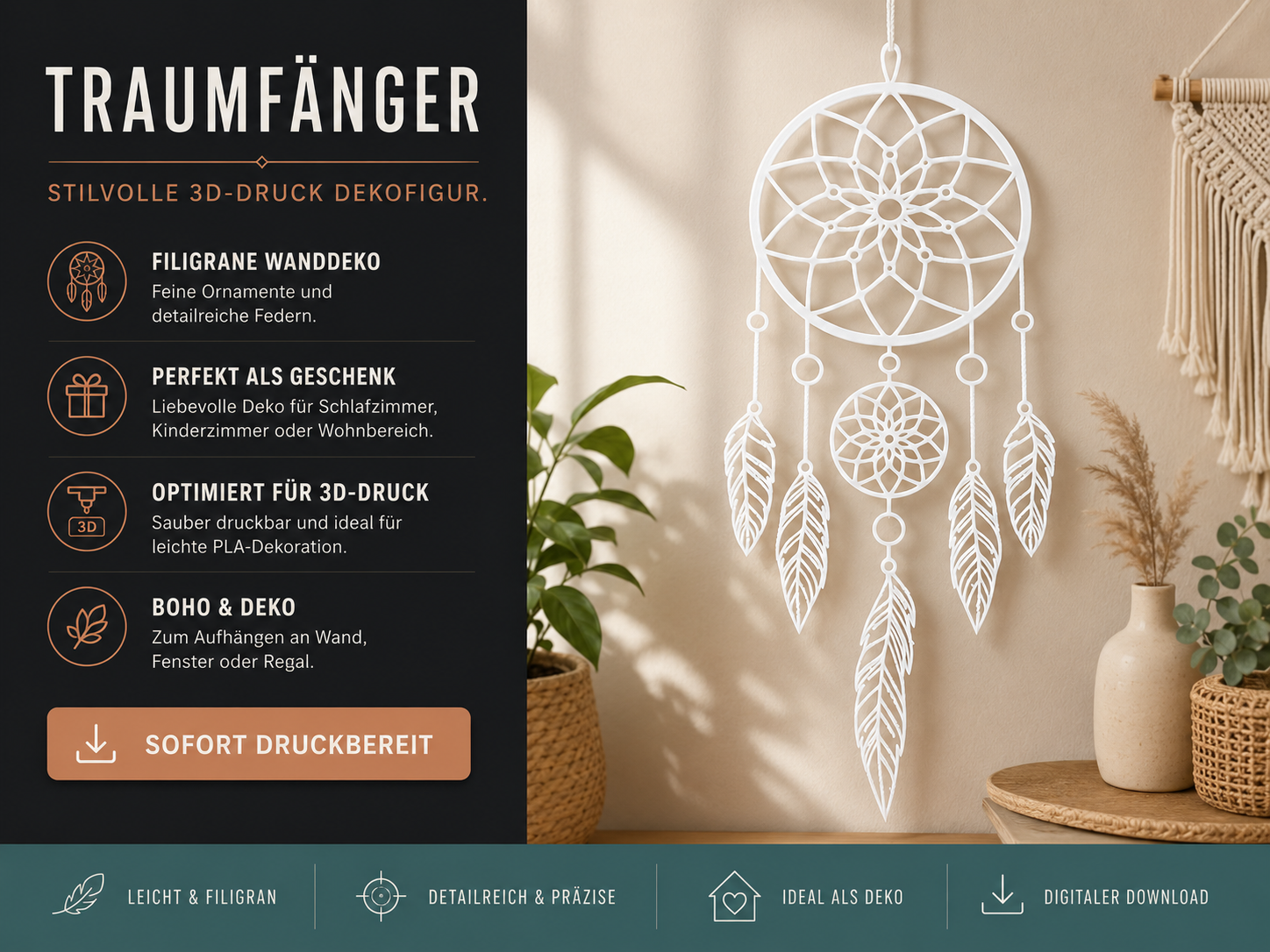 Traumfänger Wanddeko – dekorativer Dreamcatcher 