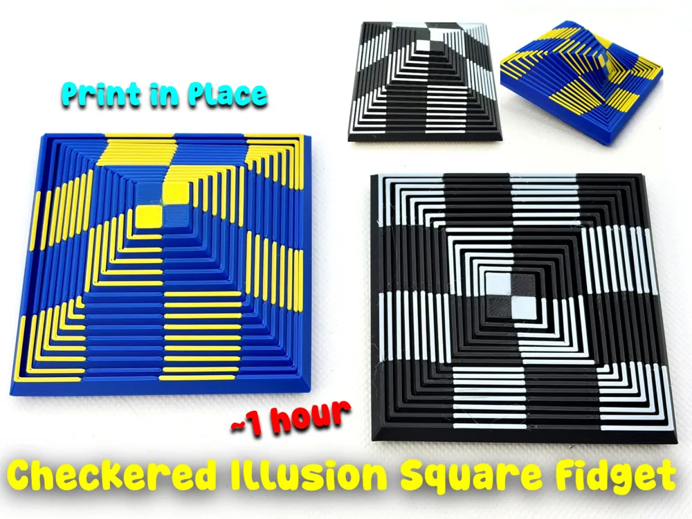 Objeto manipulable: Checkered Illusion Square Fidget (Checkered Flag). Referencia del modelo original.
