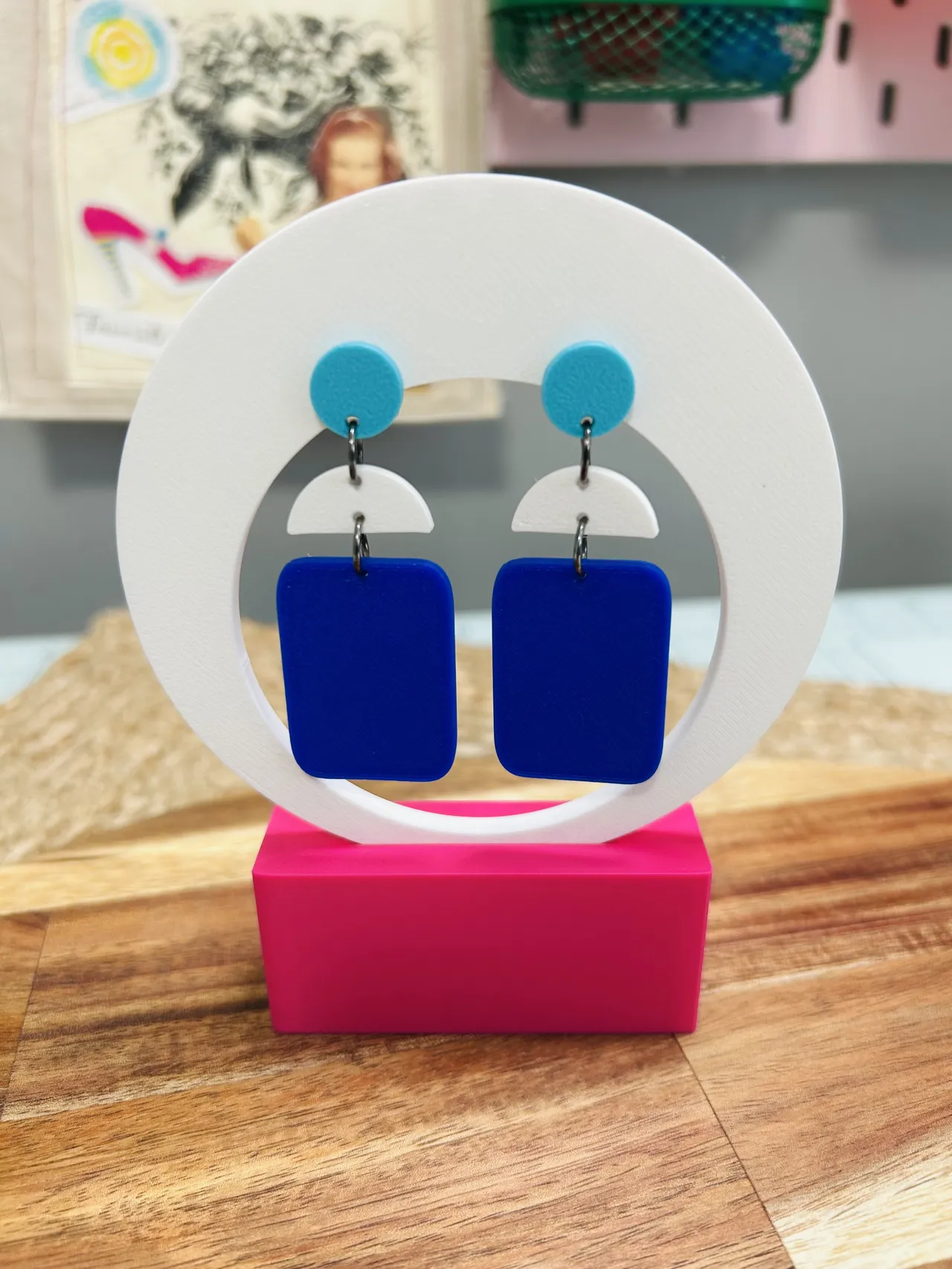 Triple geometric abstract earrings view 2