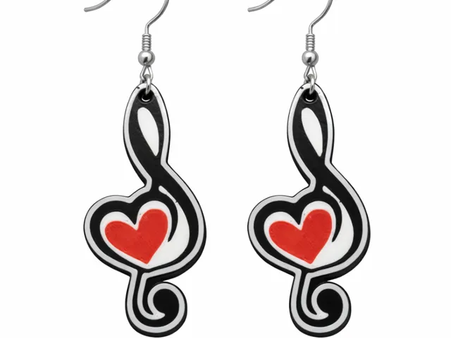 elegant treble clef earrings with a bold red heart