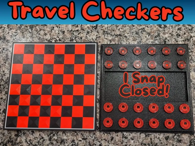 Travel Checkers Game Set - Pieces Store in Base!