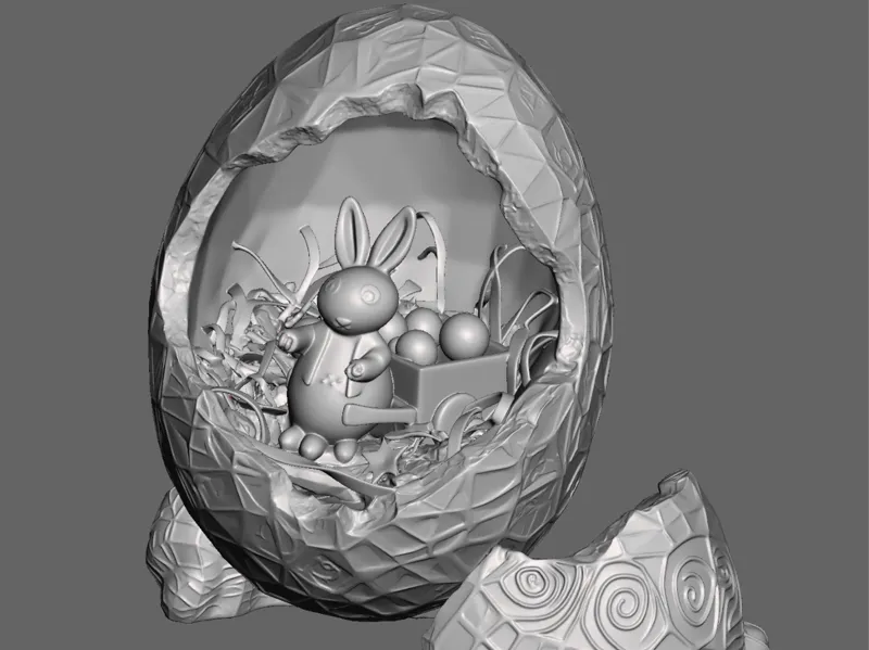 Easter egg with rabbit and straw