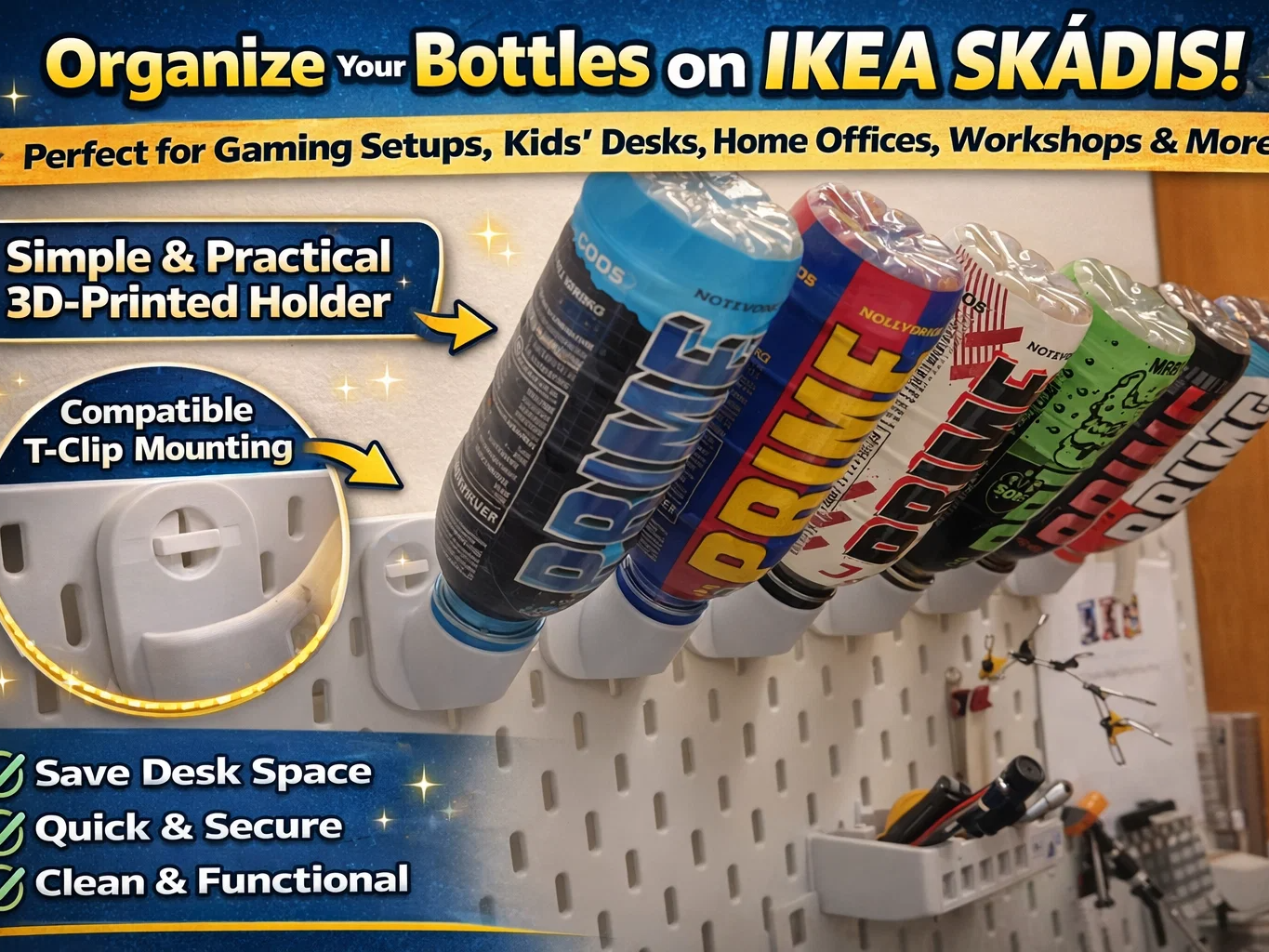 SKÅDIS Prime Bottle Holder – T-Clip IKEA Pegboard