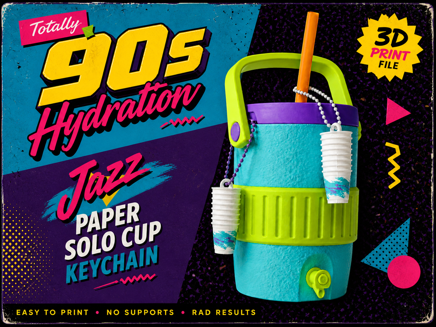 Paper Cups Stack Keychain, Jazz Solo 90s Print