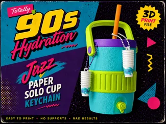 Paper Cups Stack Keychain, Jazz Solo 90s Print
