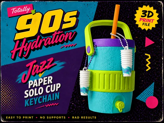 Paper Cups Stack Keychain, Jazz Solo 90s Print