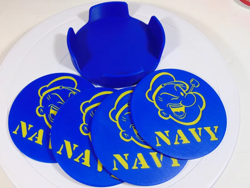 US Navy Popeye Coaster Set With Holder 100mm