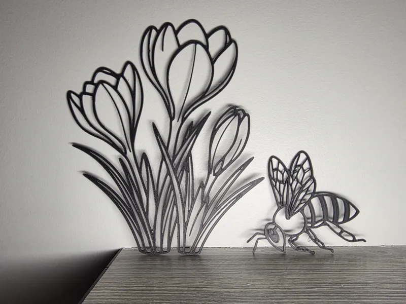 Crocuses Flowers and Bee Wall Art Decor