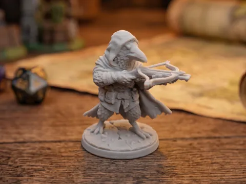 Escenografía en miniatura: Kenku Ravenfolk Ranger - Avian Marksman 32mm base — referencia de MakerWorld