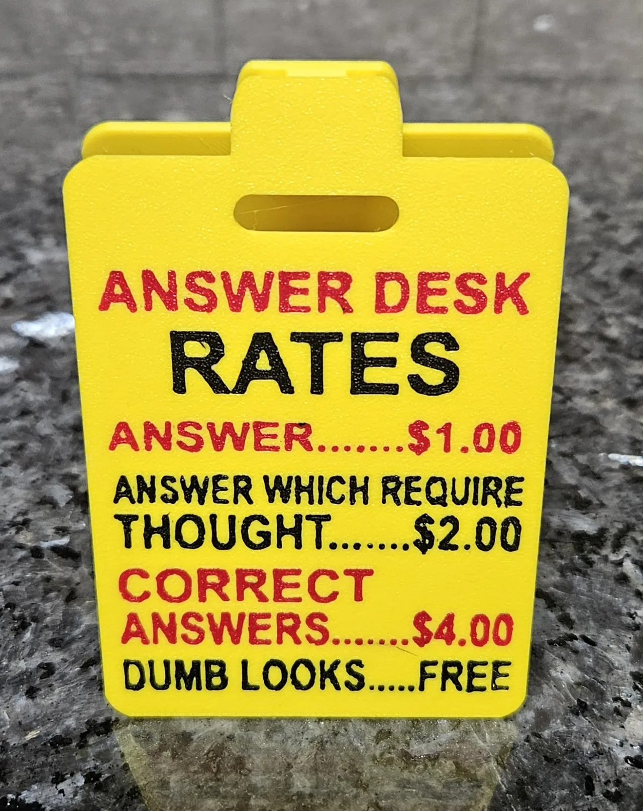 Answer desk sign view 2