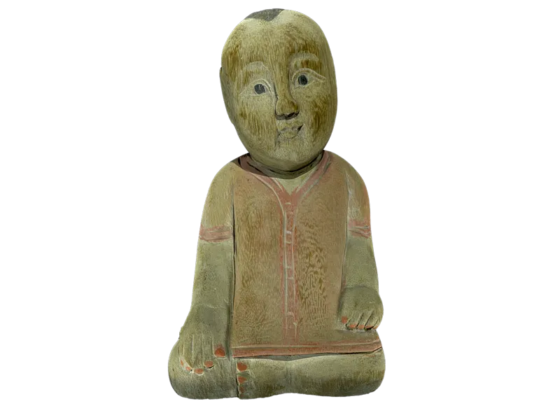 19th-century Japanese wooden statue of young boy