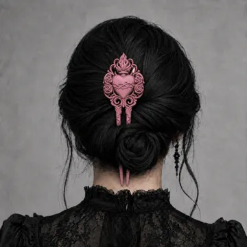 Letrero o emblema decorativo: Goth Sacred Heart Rose Baroque Hair Comb for Bun — vista de referencia 3