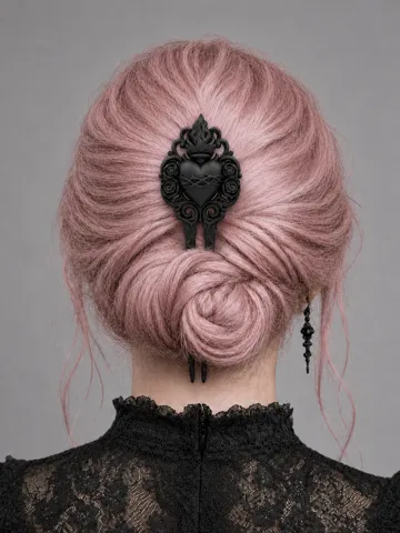 Letrero o emblema decorativo: Goth Sacred Heart Rose Baroque Hair Comb for Bun — vista de referencia 2