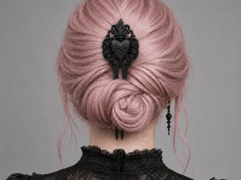 Letrero o emblema decorativo: Goth Sacred Heart Rose Baroque Hair Comb for Bun — referencia de MakerWorld
