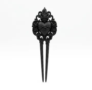 Letrero o emblema decorativo: Goth Sacred Heart Rose Baroque Hair Comb for Bun — vista de referencia 4