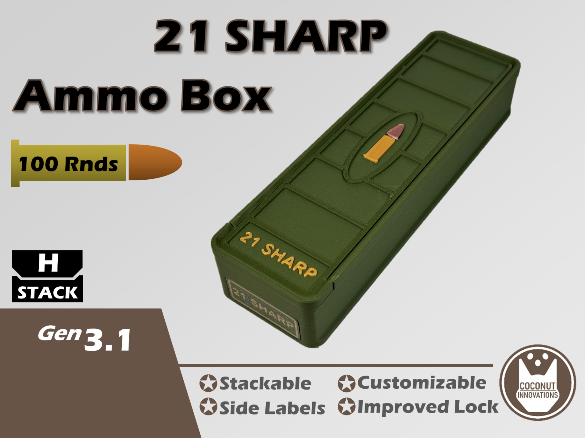 Ammo Storage Box 21 Sharp 100 Round