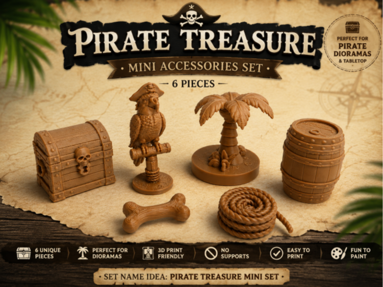 Pirate Treasure Mini Set | 6 Miniature Accessories