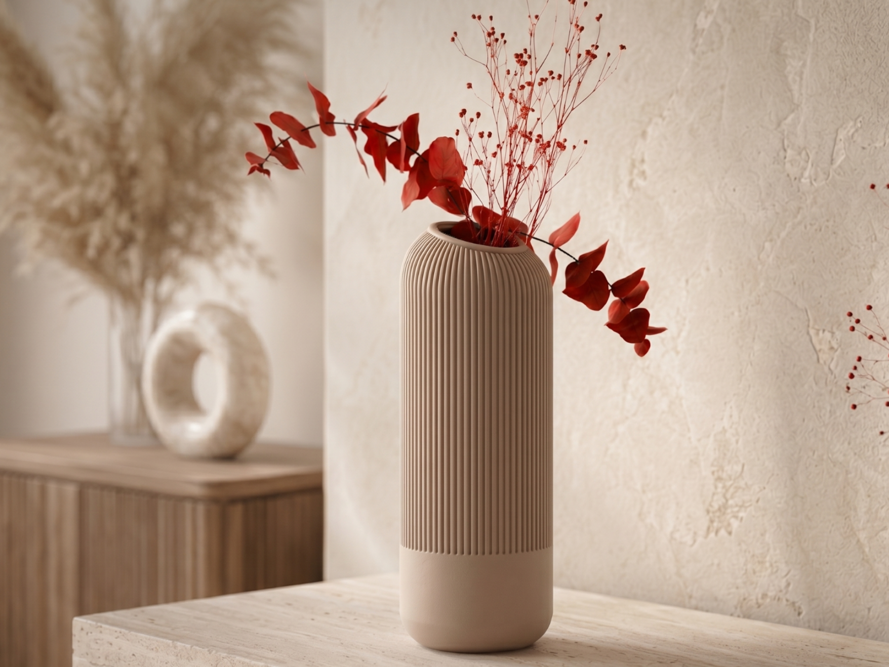 Japandi Ribbed Vase - Modern Home Decor
