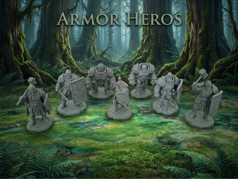 7 Armored Heroes Tabletop Miniatures 3D Model 