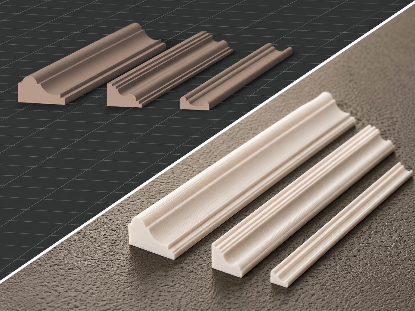 Dollhouse corner plaster decorative molding.