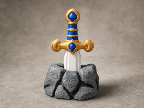 Modelo para impresión 3D: 插在岩石里的王者宝剑--桌面趣味摆件/创意抽屉把手 — referencia de MakerWorld