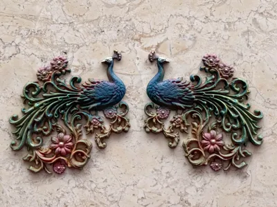 Wall ornament, Belle Époque style, decorative peacocks