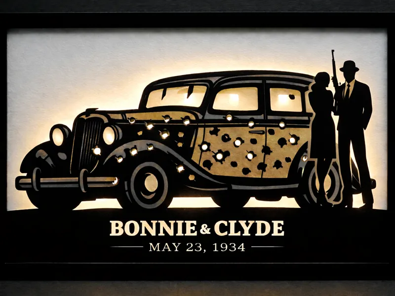Bonnie & Clyde Bullet-Riddled Getaway Car Light Bx
