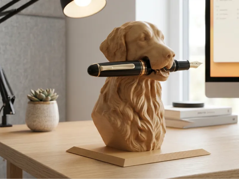 Golden Retriever Pen Holder -  Desk Organizer Bust