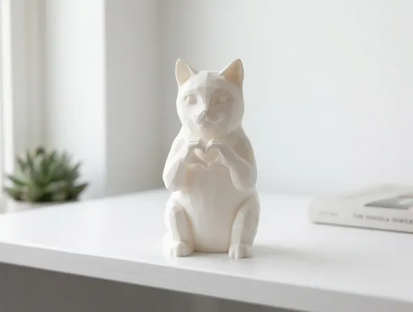 Adorable Low Poly Cat Heart Hands Figurine