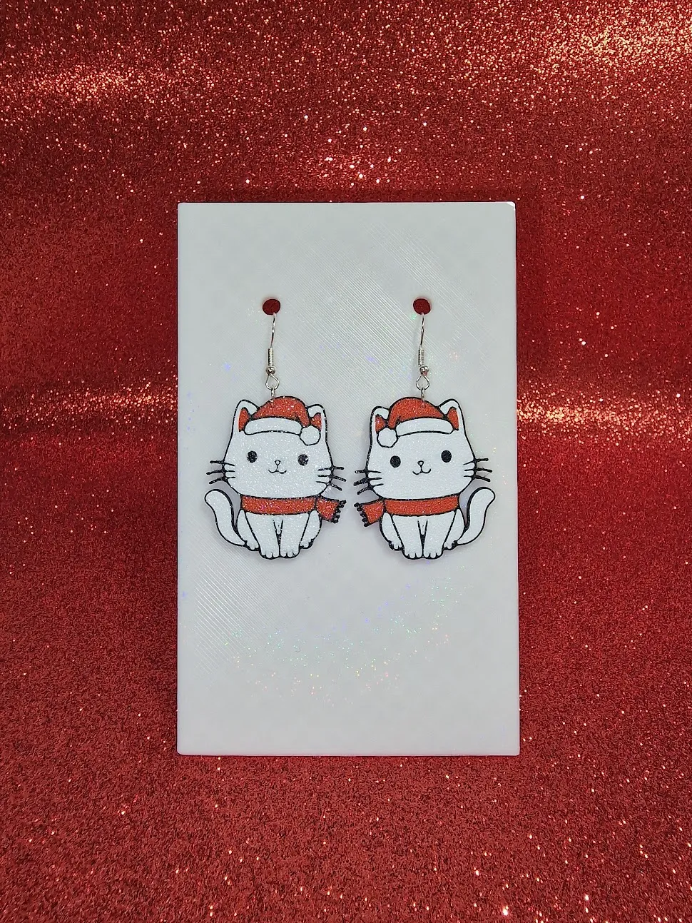 Christmas cat earrings view 2