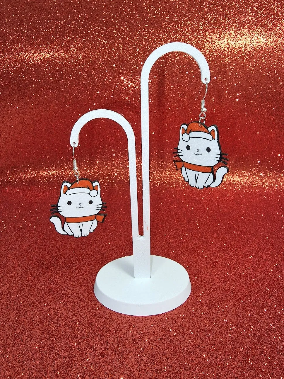 Christmas cat earrings view 3