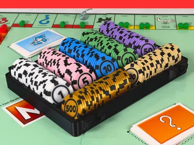 Monopoly Money Poker Chips + Case