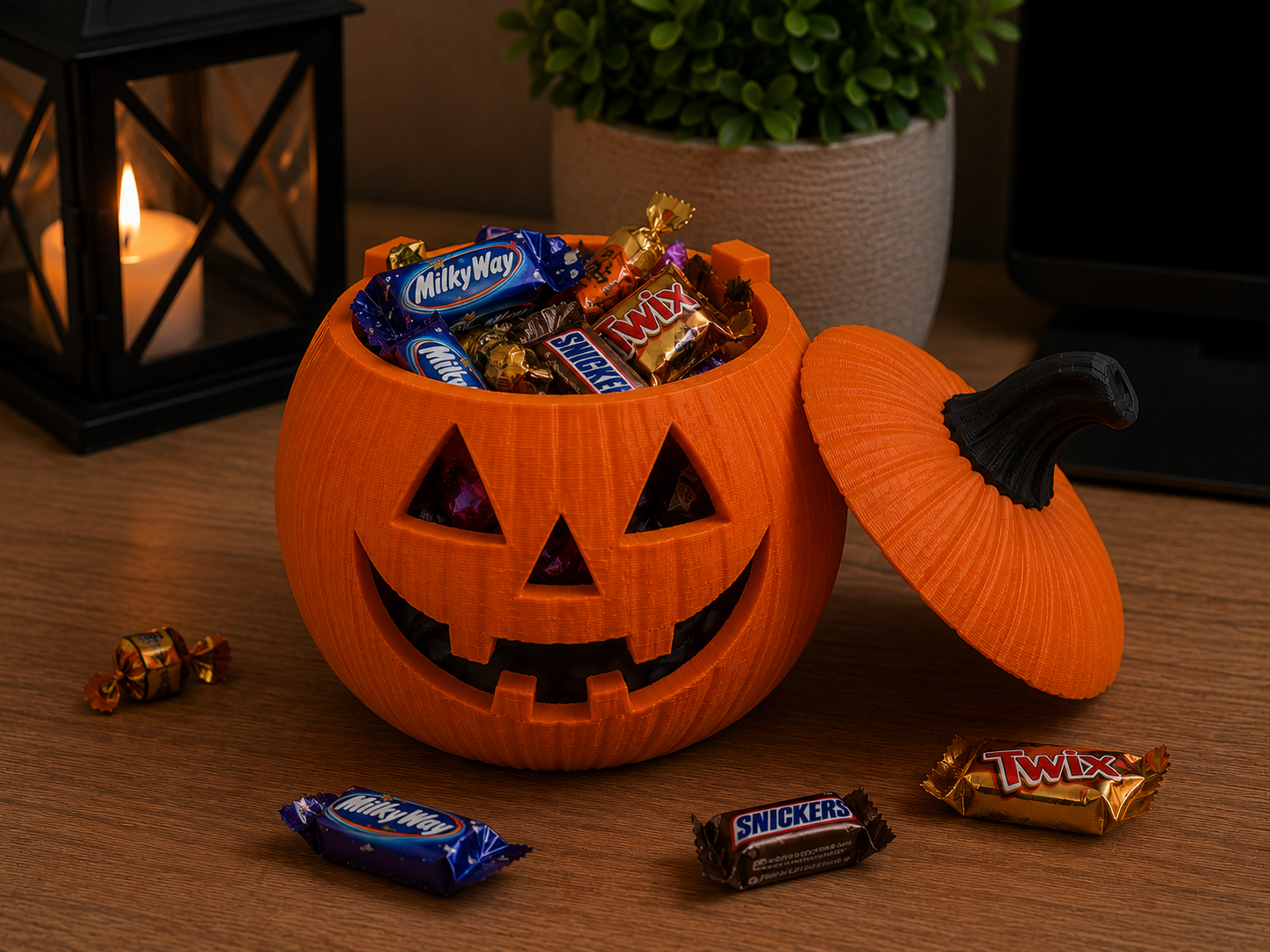 Halloween Pumpkin Candy Bowl with Lid or Lantern - 1