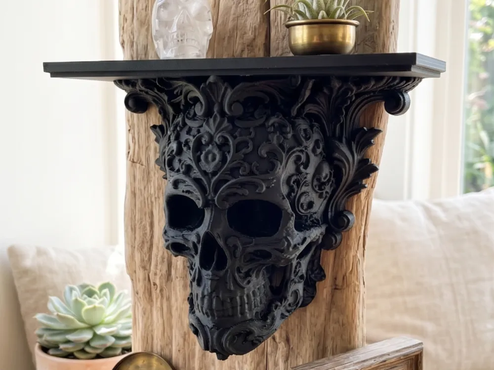 Estante o repisa: Baroque Skull Memento Mori Ledge Shelf. Referencia del modelo original.