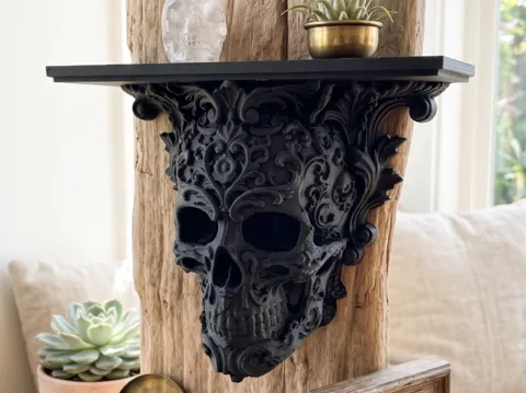 Estante o repisa: Baroque Skull Memento Mori Ledge Shelf — referencia de MakerWorld