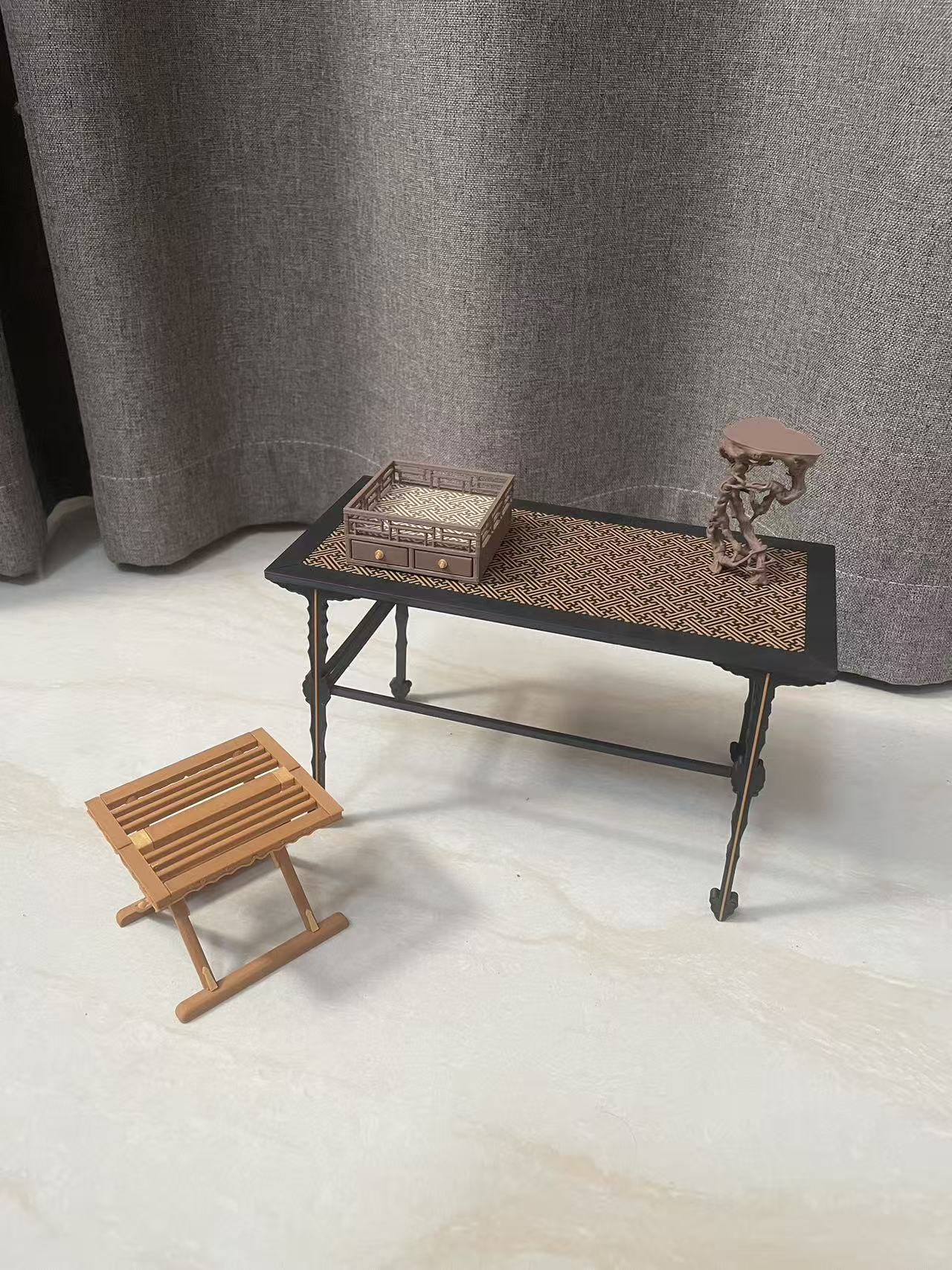 Miniatura 2 do modelo 3D 明式家具中的经典承具：锦地纹都承盘，1：6比例模型