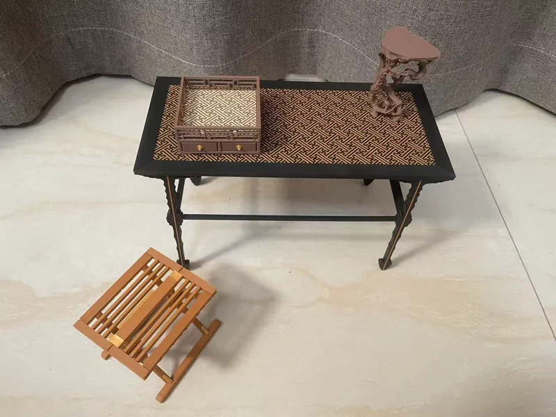 明式家具中的经典承具：锦地纹都承盘，1：6比例模型